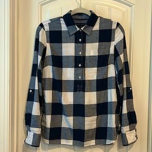 Navy blue and white checkered top